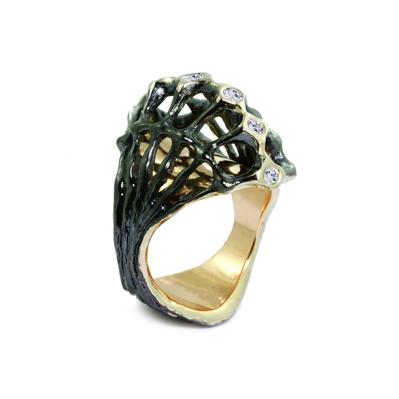 Rose & White Gold BLACK Ring with DIAMONDS