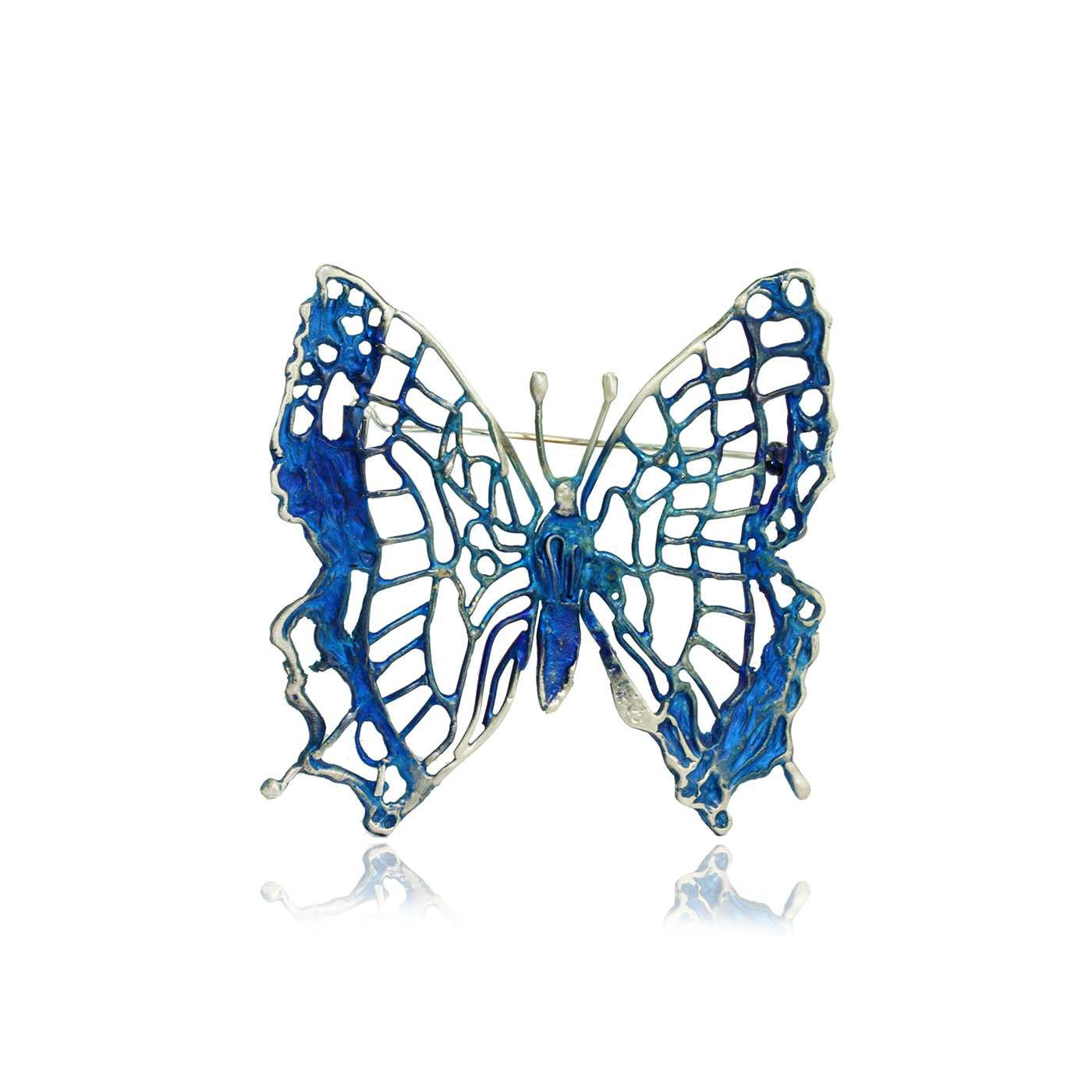 Blue Butterfly Silver Brooch