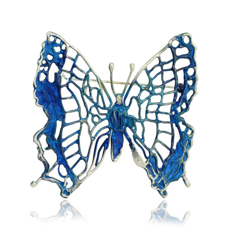 Blue Butterfly Silver Brooch