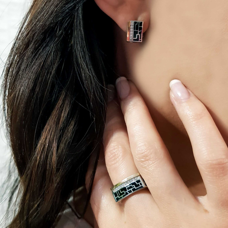 Silver & Gold Enamel Earring