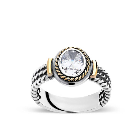 RETRO Silver and Gold ZIRCON Ring