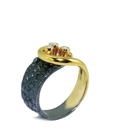 Black Silver Zircon Ring