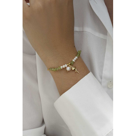 Flamingo Charms with pearls and green peridot Bracelet