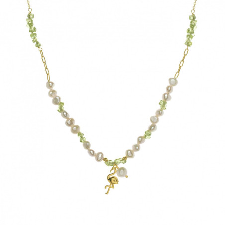 Falmingo Charms with pearls and green gemstones Neckalce