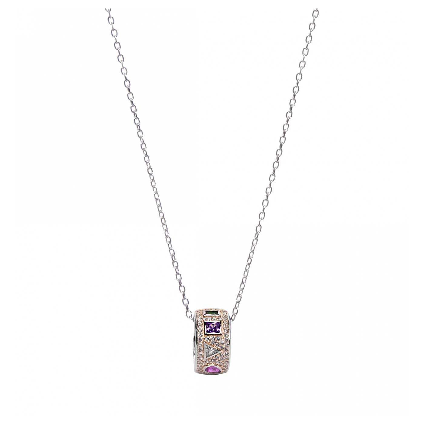 Silver necklace with multicolor zirconia pendant