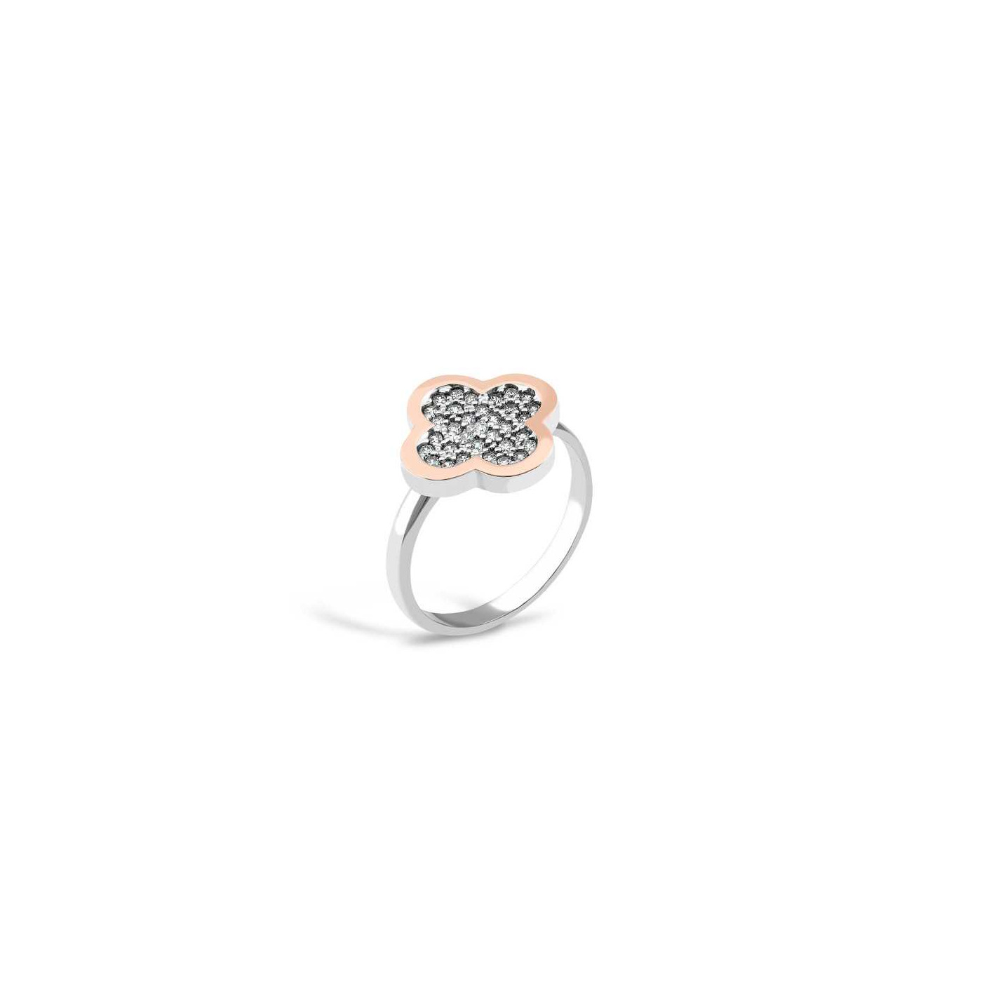 Silver ring with zircon and gold