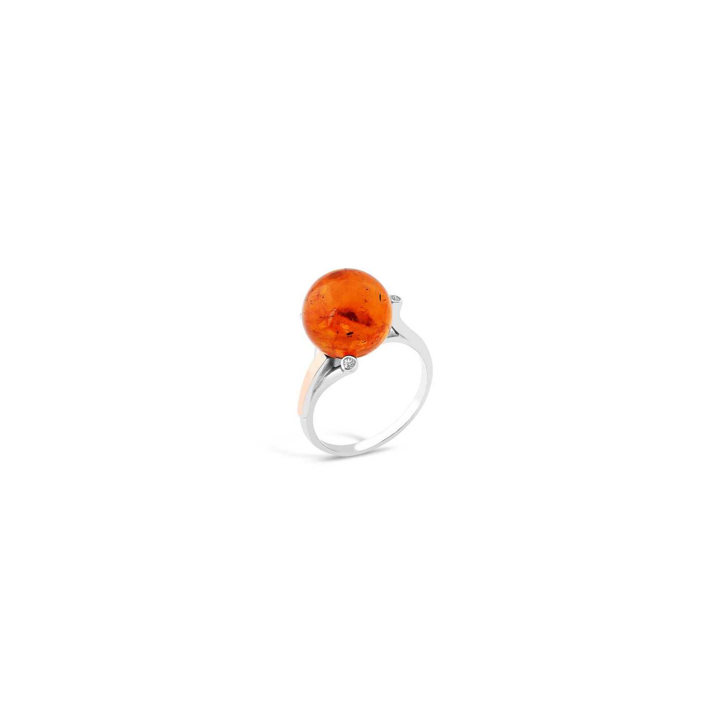 Silver Amber Ball Ring