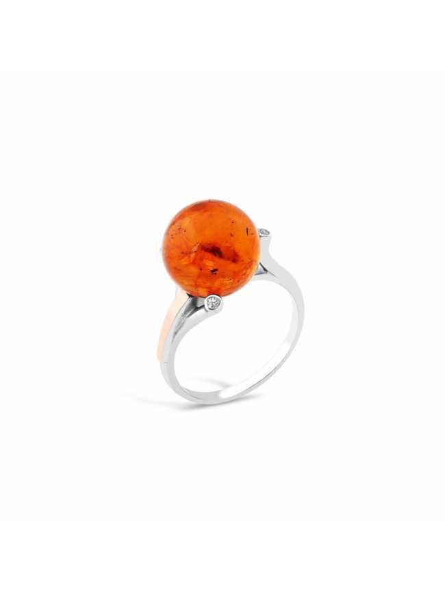 Silver Amber Ball Ring