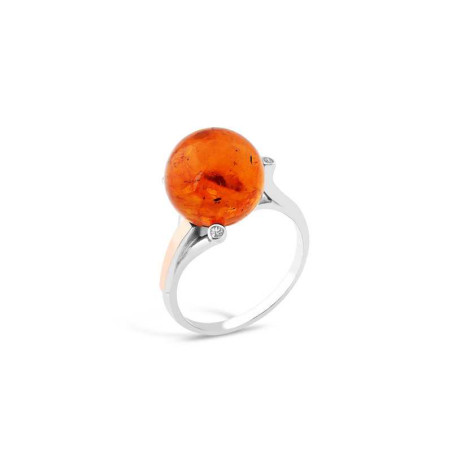 Silver Amber Ball Ring