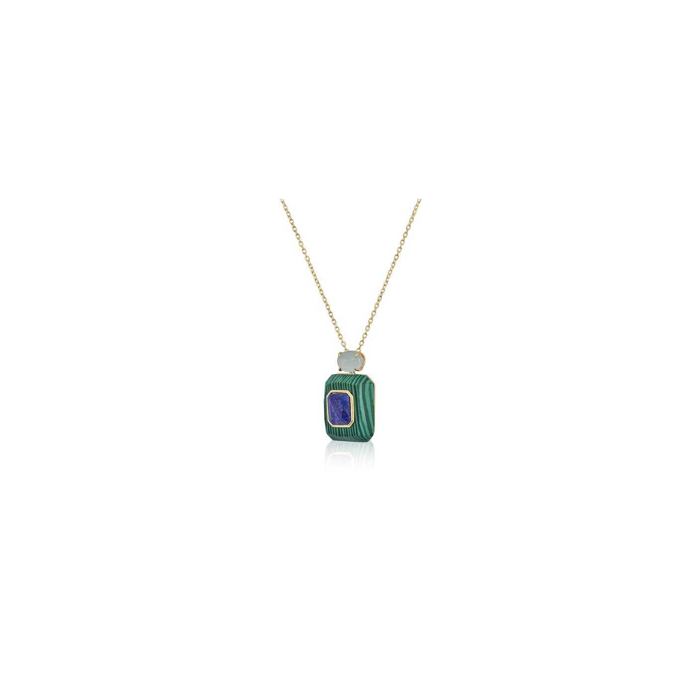 Silver necklace with malachite opal and lapis lazuli