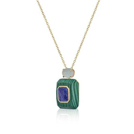 Silver necklace with malachite opal and lapis lazuli