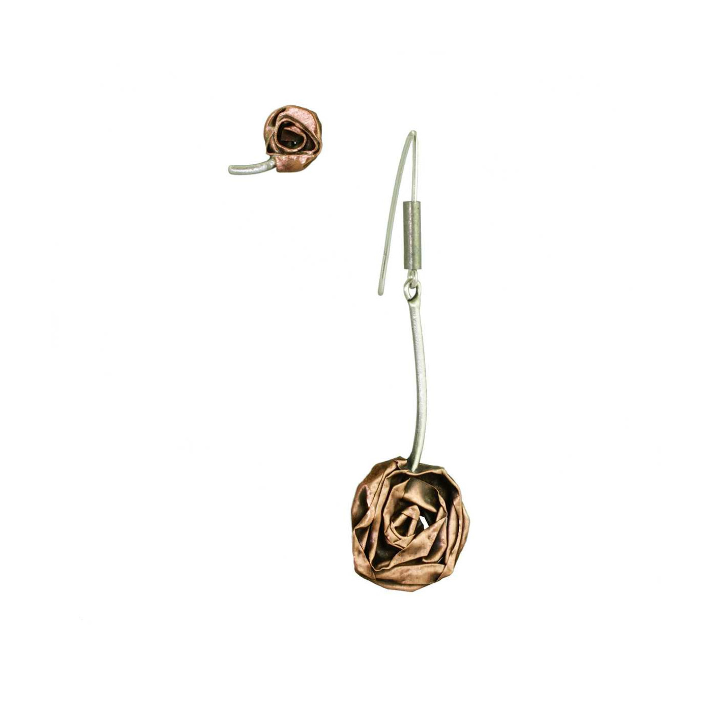 Silver Roses Asymmetrical Earring