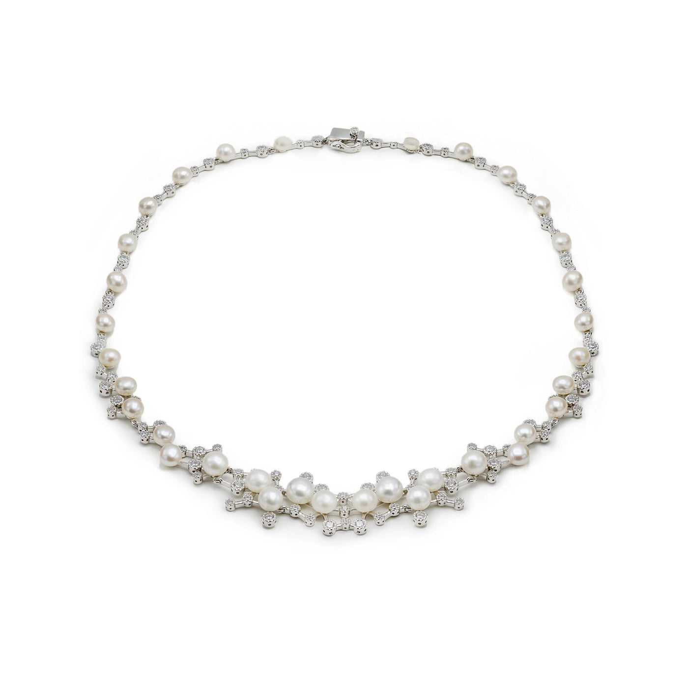 Pearls and zircon silver necklace