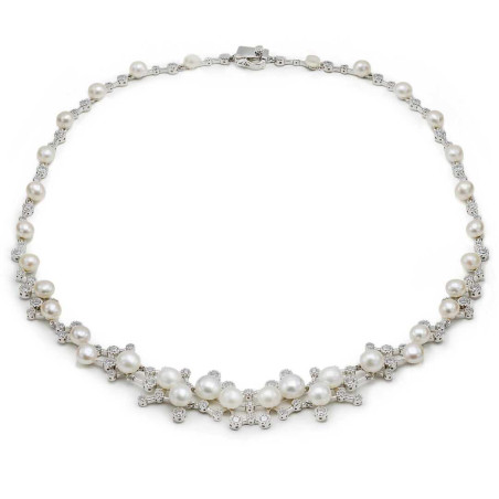 Pearls and zircon silver necklace