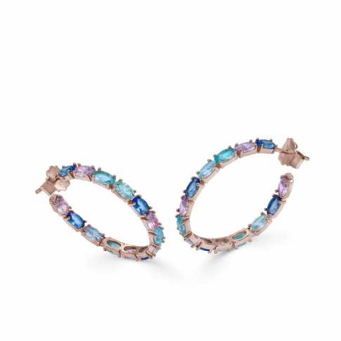 Silver Hoop earrings with blue stones