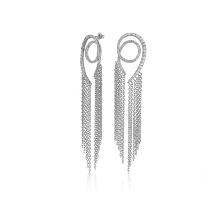 Long earrings with curtain design with chains and zircons