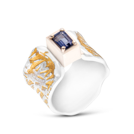 Silver Ring with Gold and Iolite Gemstone