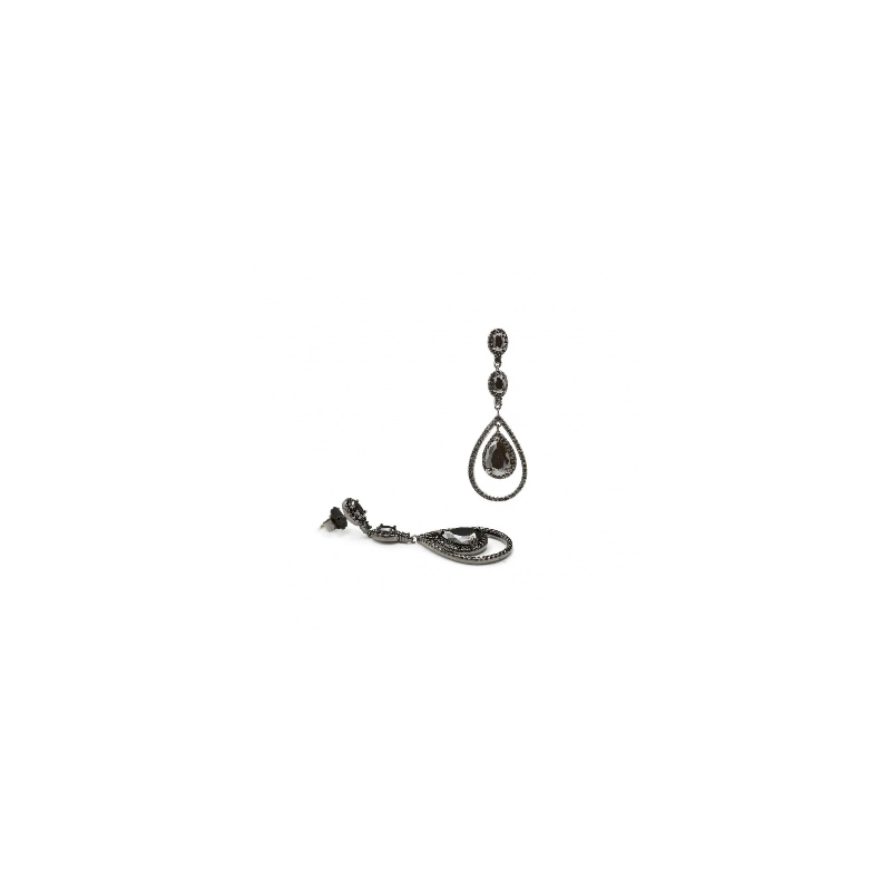 Long shiny silver earrings black ruthenium with black spinel 2