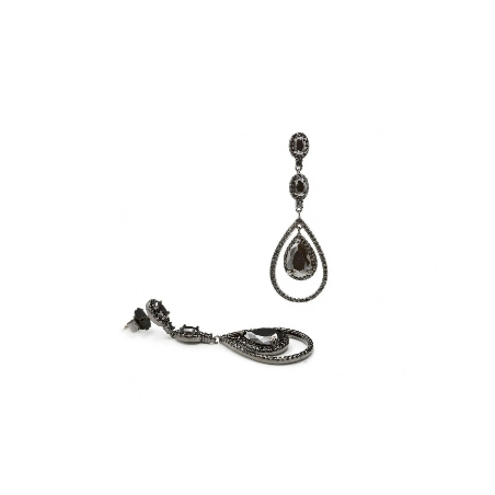 Long shiny silver earrings black ruthenium with black spinel 2