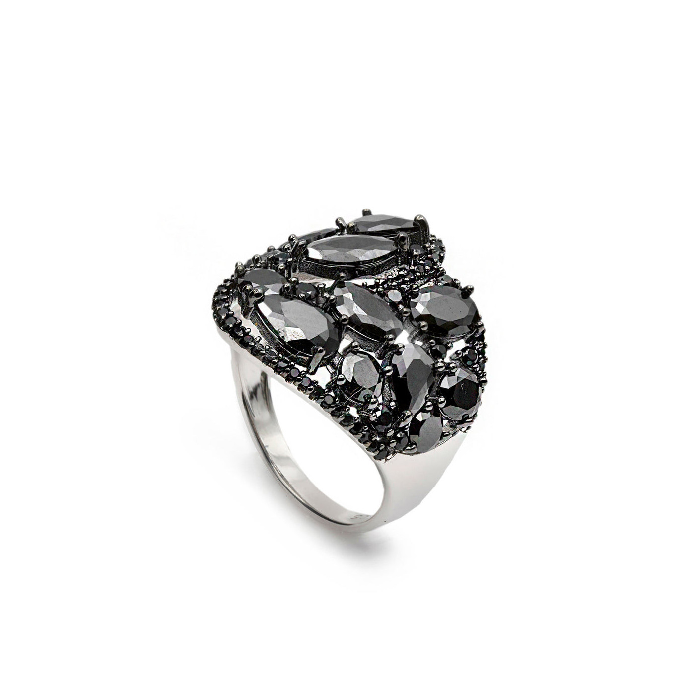 Wide silver rings with black zirconia