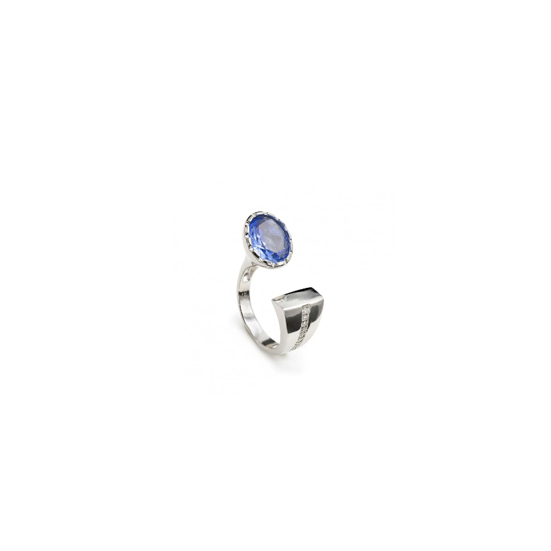 Silver ring open design with blue tone stone