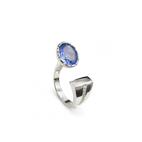 Silver ring open design with blue tone stone