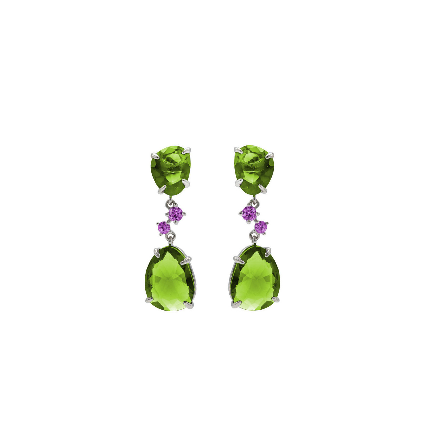 Earrings with stones in shades of green and zircons