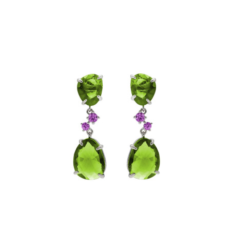 Earrings with stones in shades of green and zircons