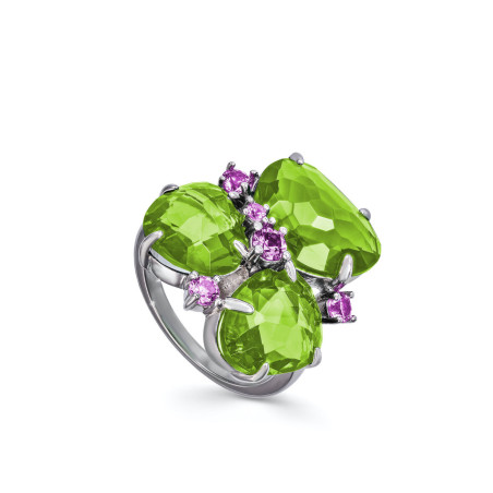 Ring with stones in green tones and zircons