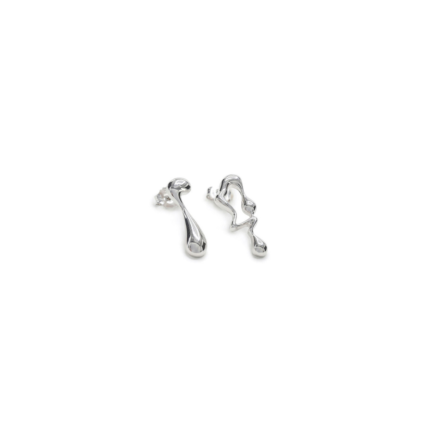 Original silver earrings with asymmetrical drop design