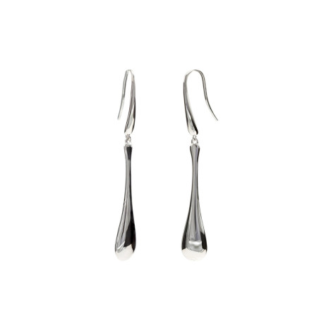 Long silver earrings with teardrop design