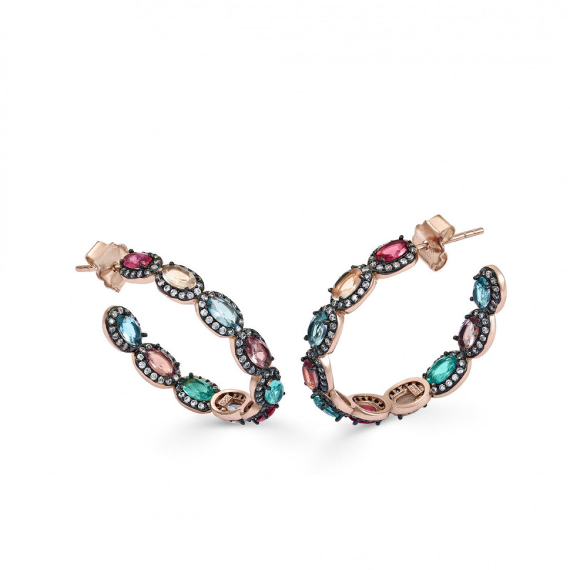 Hoop earrings with multicolored  stones