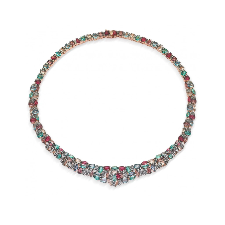 Srebrna kolia pozłacana różowym złotem z kamieniami