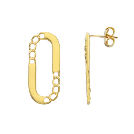 Oval gold earrings with a chain motif