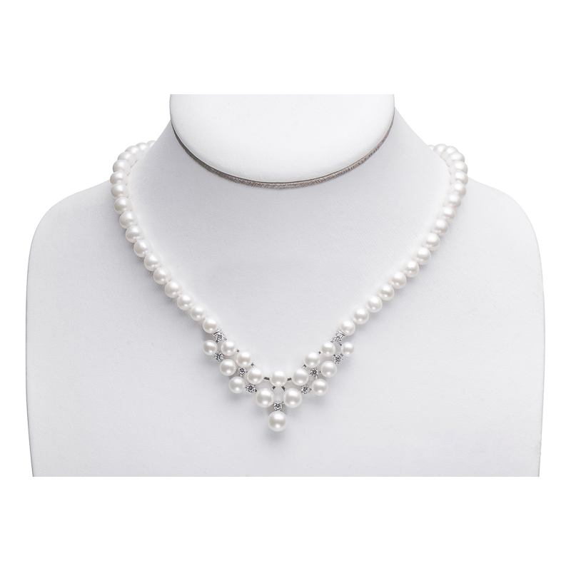 Pearl and Cubic Zirconia Necklace - 43 cm
