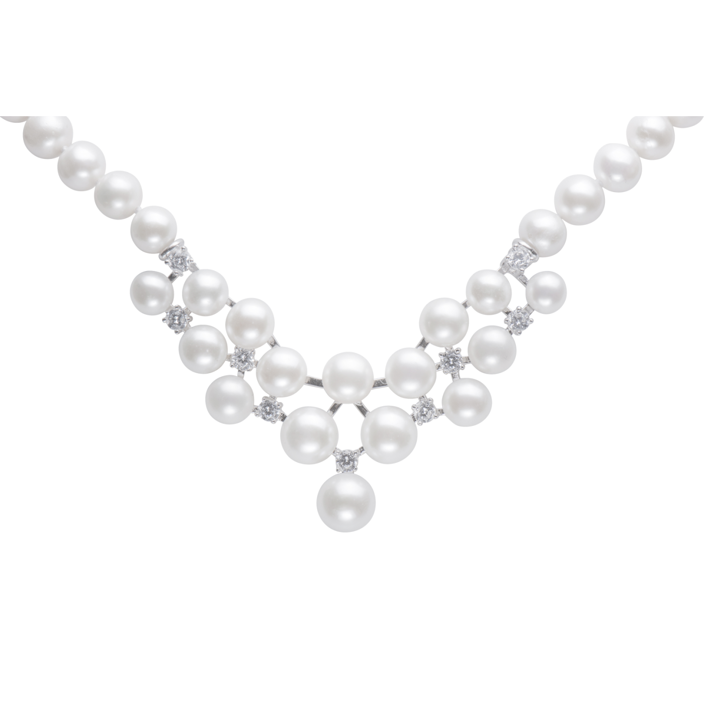 Pearl and Cubic Zirconia Necklace - 43 cm