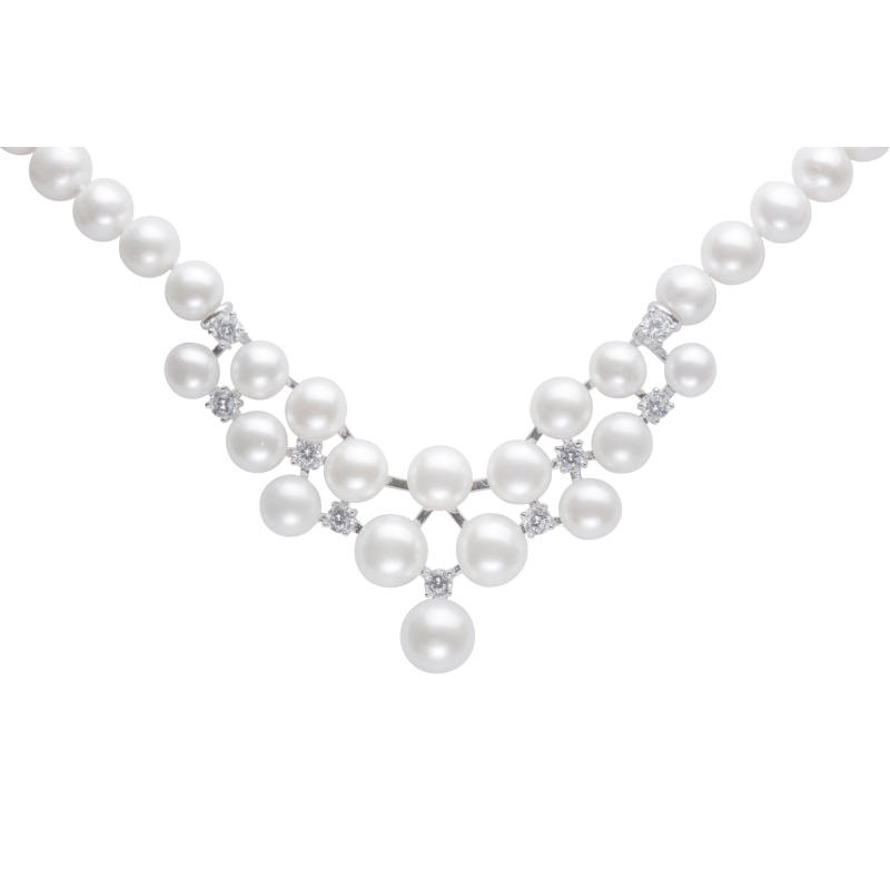 Pearl and Cubic Zirconia Necklace - 43 cm