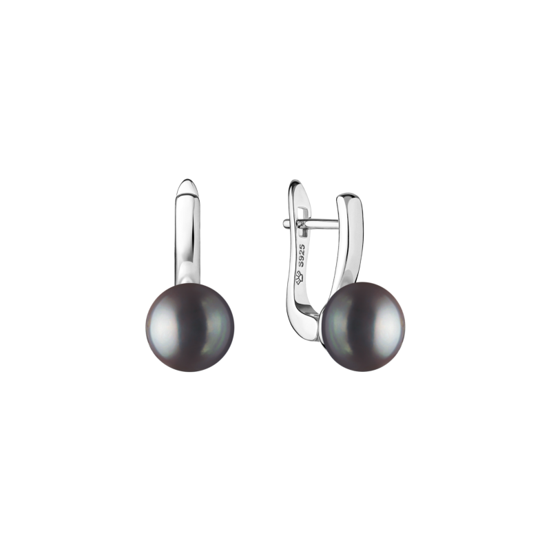 Silver Earrings with Black Pearl