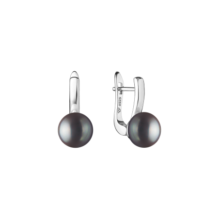 Silver Earrings with Black Pearl