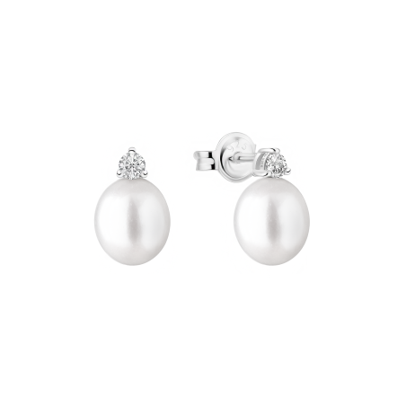 Silver Pearl and Cubic Zirconia Stud Earrings