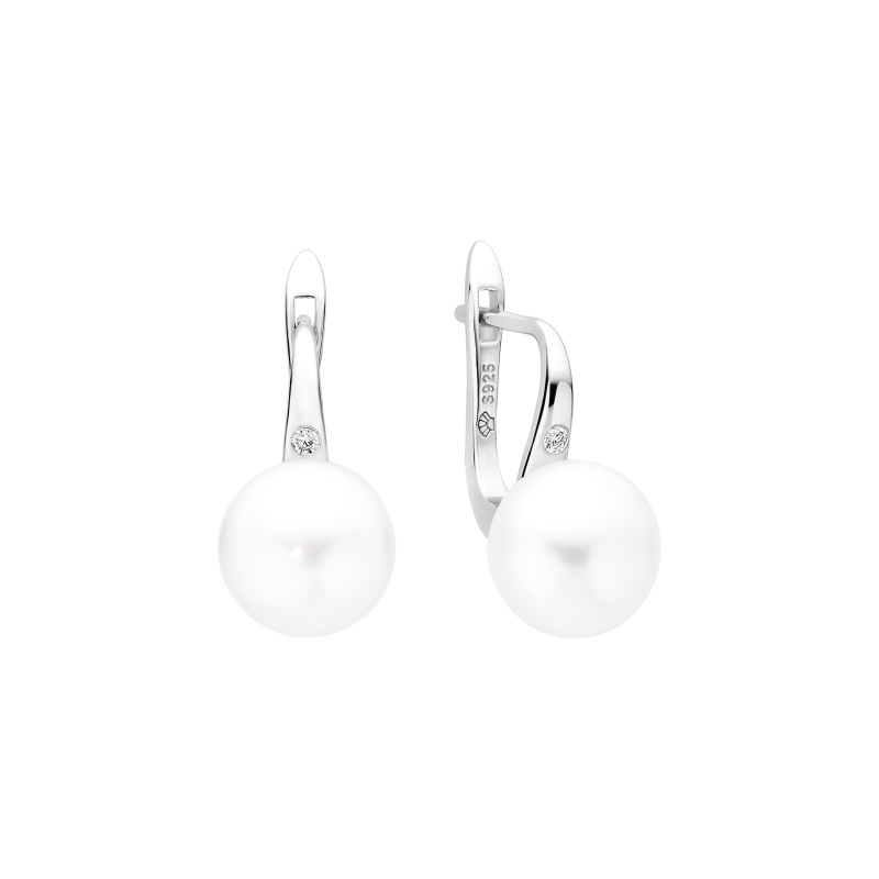 Silver Pearl and Cubic Zirconia Earrings