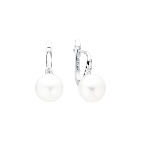 Silver Pearl and Cubic Zirconia Earrings
