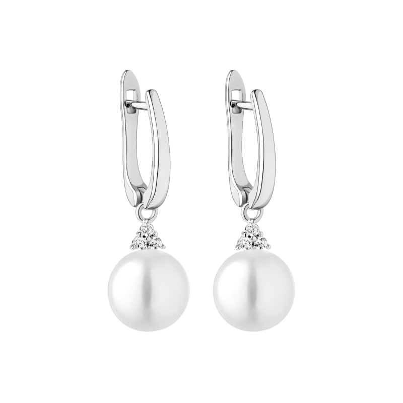 Silver Pearl and Cubic Zirconia Earrings