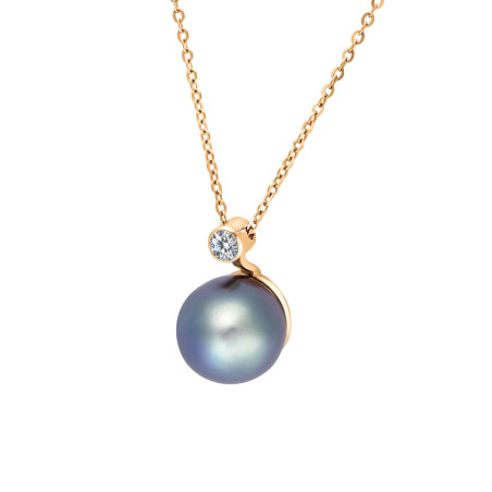 Naszyjnik z czarną perłą i diamentem 0,08 ct