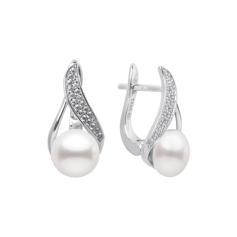 Pearl and Cubic Zirconia Silver Earrings