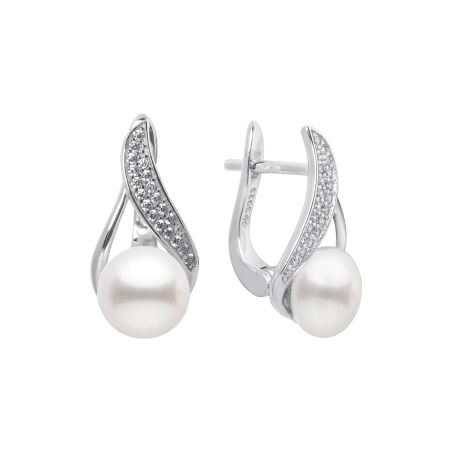 Pearl and Cubic Zirconia Silver Earrings