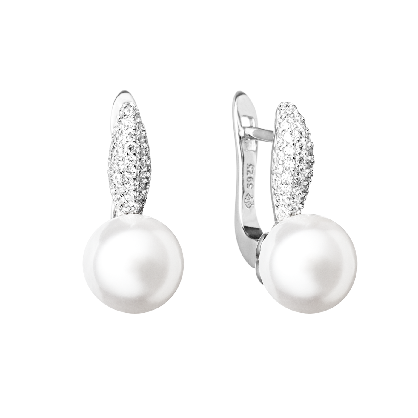 Pearl and Cubic Zirconia Silver Earrings