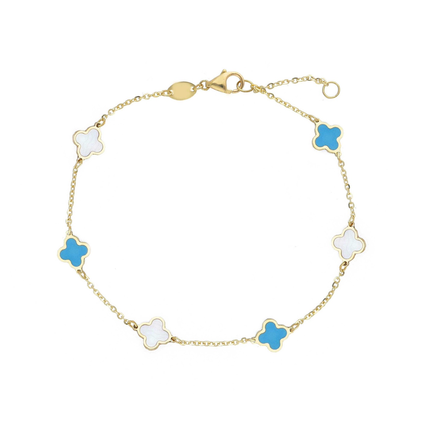 Gold bracelet with turquoise and mother-of-pearl