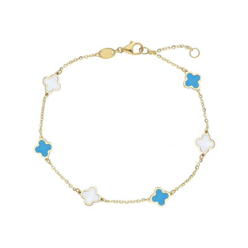 Gold bracelet with turquoise and mother-of-pearl