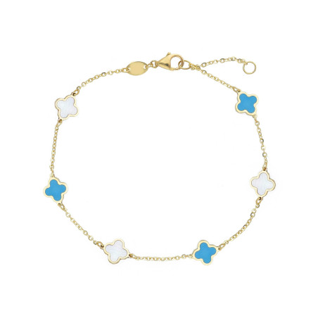 Gold bracelet with turquoise and mother-of-pearl